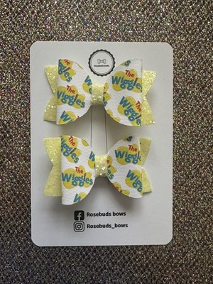 Paar der Wackel / Gelb Glitzer Haarschleifen Clips Handarbeit Haarschleifenspange
