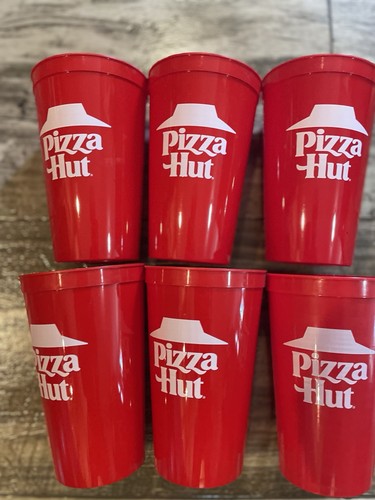 Pizza Hut Red Plastic Cups Made In USA 5 3/4” Tall “Lot Of 6”