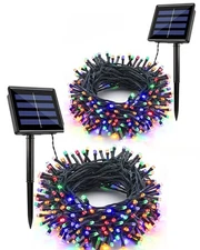2 Pack Solar String Lights Each 72ft 200 LED 8 Modes Outdoor String Lights Wa...