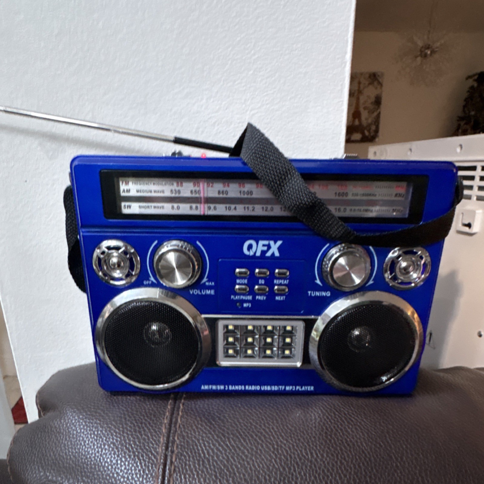 QFX Blue Boombox AM/FM/SW Radio USB SD TF MP3 Player Portable Stereo