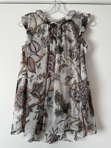 Zimmermann 100% Silk Floral Top Blouse Ruffle Neck Sleeveless Botanical S/M