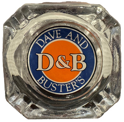 Vintage Dave and Busters Glass Ashtray DB Restaurant Arcade Bar Tobacciana Promo