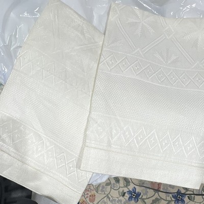 White Italian Linen Cloth Bathroom Towel Set of 2 with 1 Embroidered Towel Free