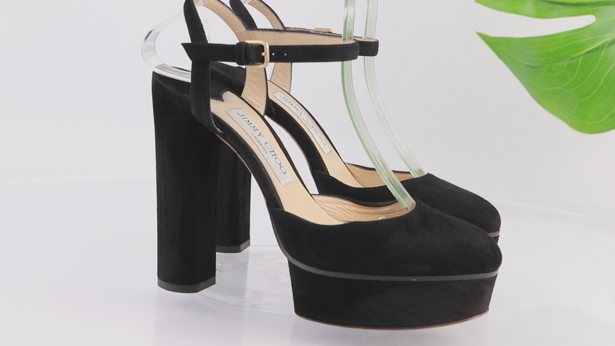 Jimmy Choo Womens Maple Pump Size 37 7 Black Suede Platform Block