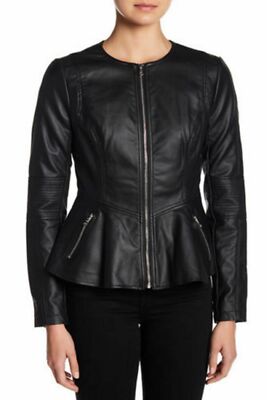 Women Black Leather Jacket Party/Club Wear Soft Lambskin Basic Jacket Dress Coat