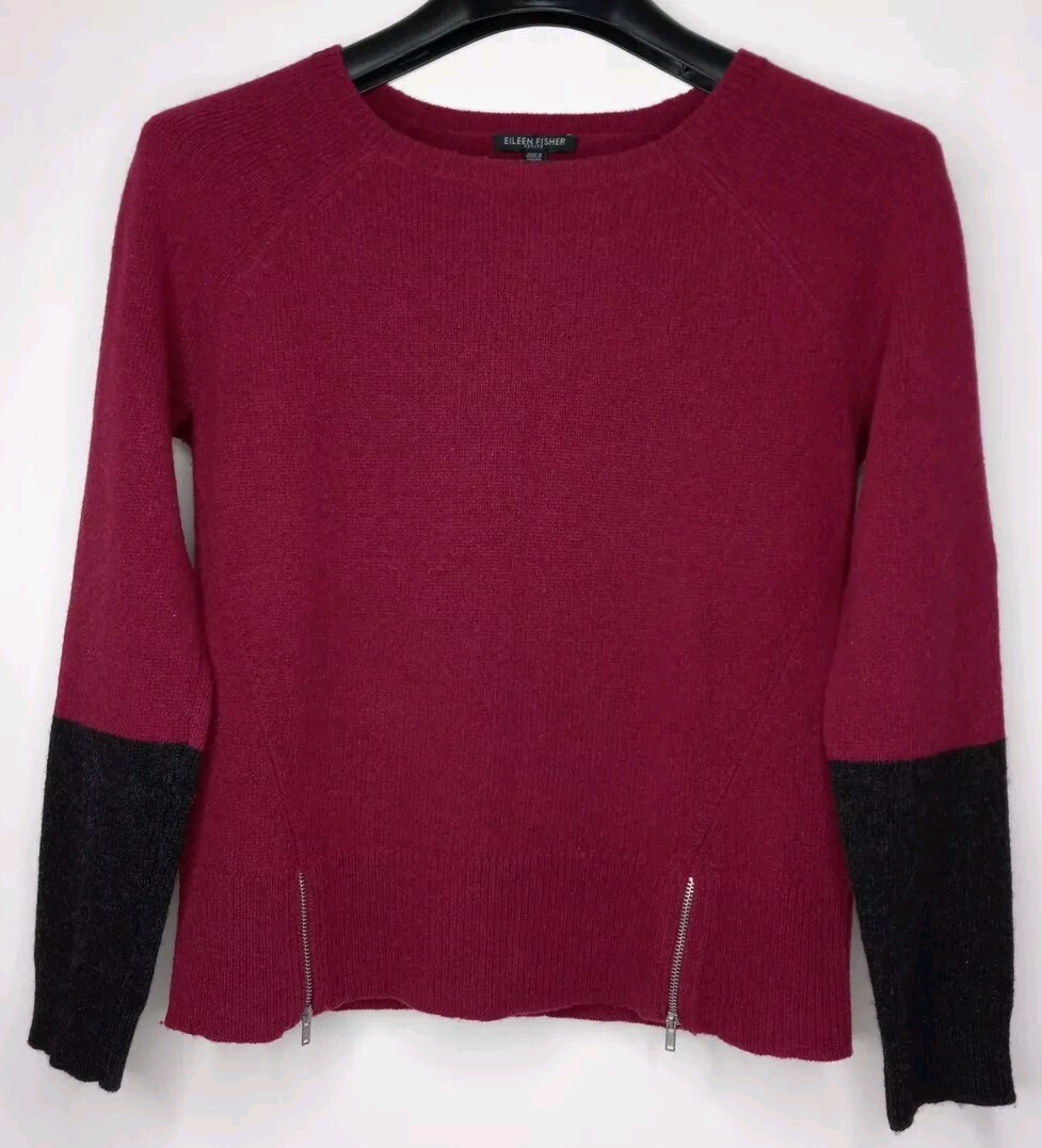 Eileen Fisher Women's Sweater Petite Small Yak & Merino Wool Burgundy Pullover