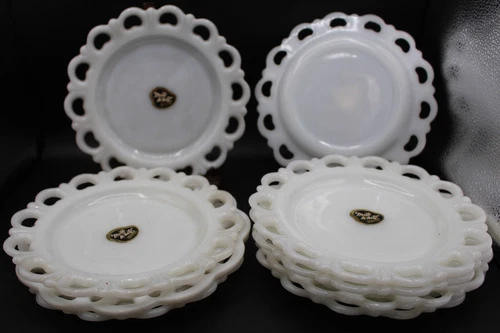 9 Vintage Anchor Hocking Mighty Milk Glass Old Colony 8.25"  dia. Salad Plates