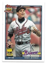 DAVE DAVID JUSTICE 1991 TOPPS CARD NM-MT CONDITION