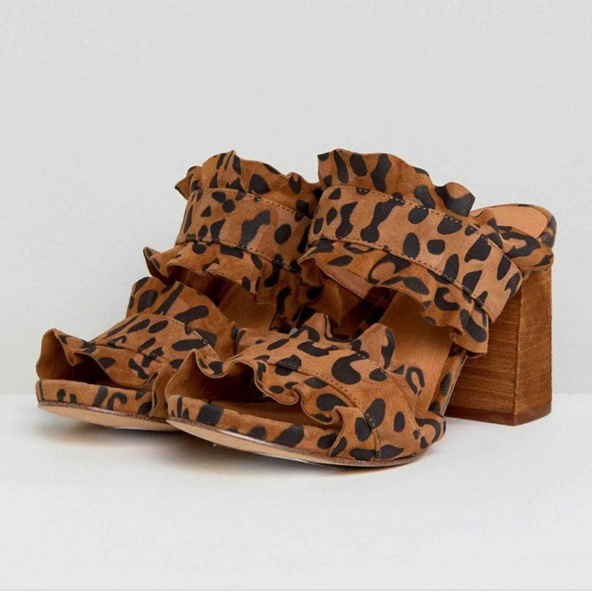 Free People Rosie Ruffle Stacked Heels in Leopard eBay