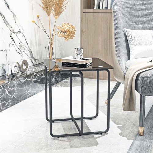Glass End Side Table for Living Room Nightstand Bedside Table Small Coffee Table - Picture 14 of 17