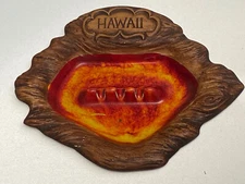Vintage 1960s Beautiful Orange Treasure Craft Cigarette Ashtray Maui Hawaii RARE