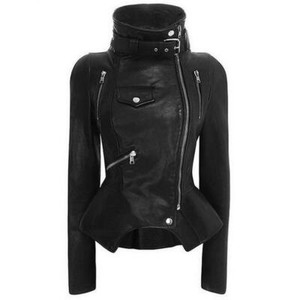 Asymmetrische Kunst-Lederjacke Damen Frühling/Herbst Biker Motorrad  Stehkragen L | eBay