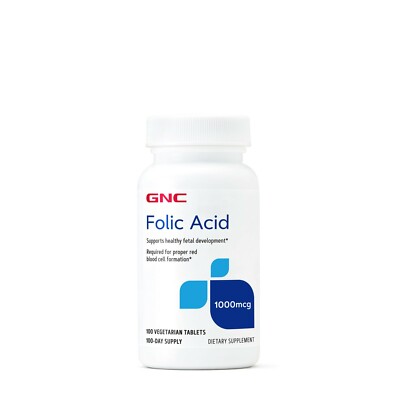 GNC Folic Acid 1000mcg 100 Vegetarian Tablets