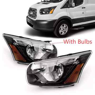 Left&Right Side Halogen Headlight For 2015-2024 Ford Transit 150 250 Black Clear