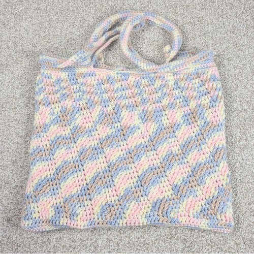 Handmade Pastel Chevron Knit Tote Bag - Pink & Blue Crochet Shoulder Bag