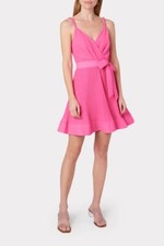 NEW Milly Livy Pleated V-Neck Mini Dress Azalea Pink Size 8