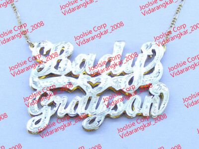 PERSONALIZED DOUBLE TWO 2 NAMES PLATE NECKLACE CHAIN cOUPLE LOVE GIFT 