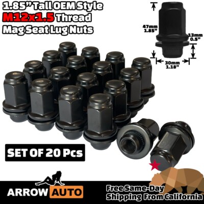 20x Extra Long Black M12x1.5 OEM Factory Style Mag Seat Lug Nuts Fit Mitsubishi