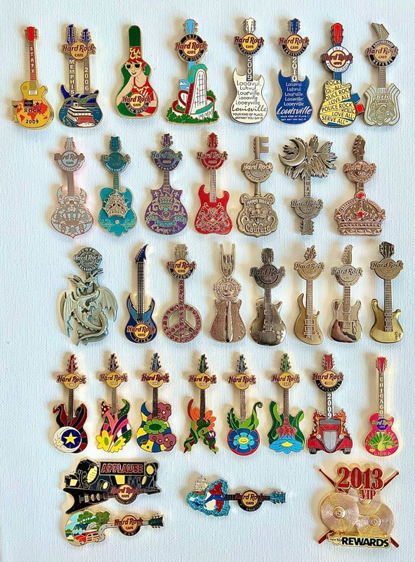 Hard Rock Cafe Pins lot 35 pins on canvas. $4.50/pin!  Free Shipping.