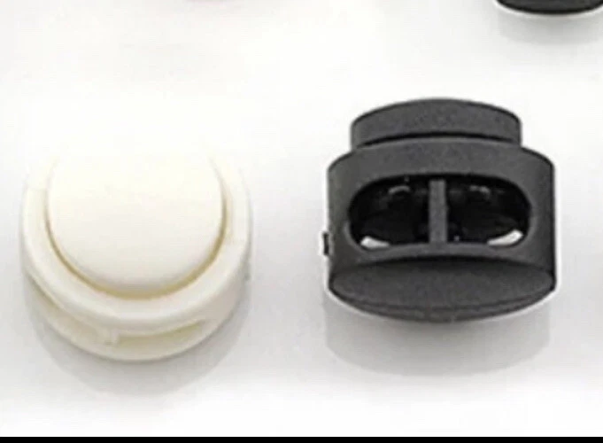 6pcs Black Round Double Barrel Cord Stopper Spring Lock End Toggle Plastic - Image 2 of 4