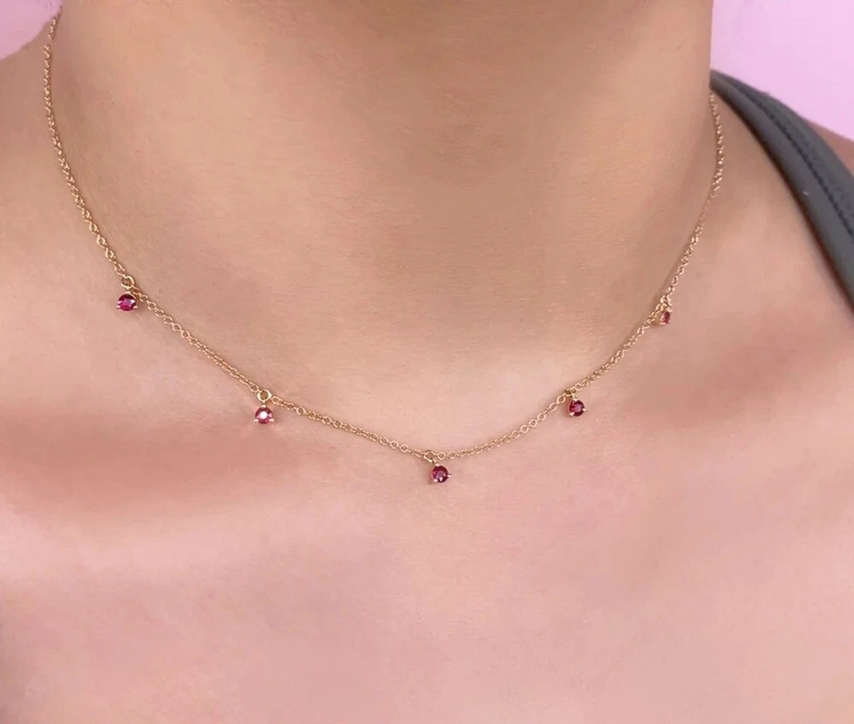 14K Yellow Gold Ruby Necklace Natural 0.40 CT Round Cut - Image 2 of 2