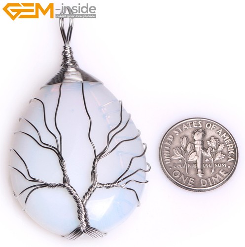 Rose Quartz Amethyst TearDrop Beaded Necklace Tree Of Life Healing Pendant - Picture 19 of 36