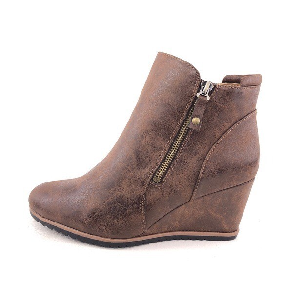 Naturalizer SOUL Haley Wedge Ankle Booties Womens Size W Wide EUR 38  Brown Zip