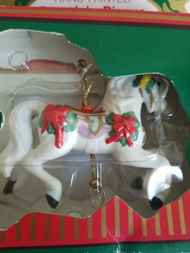 VTG CAROUSEL HORSE ORNAMENT WHITE BISQUE Hallmark CHRISTMAS TREE New - Picture 2 of 5