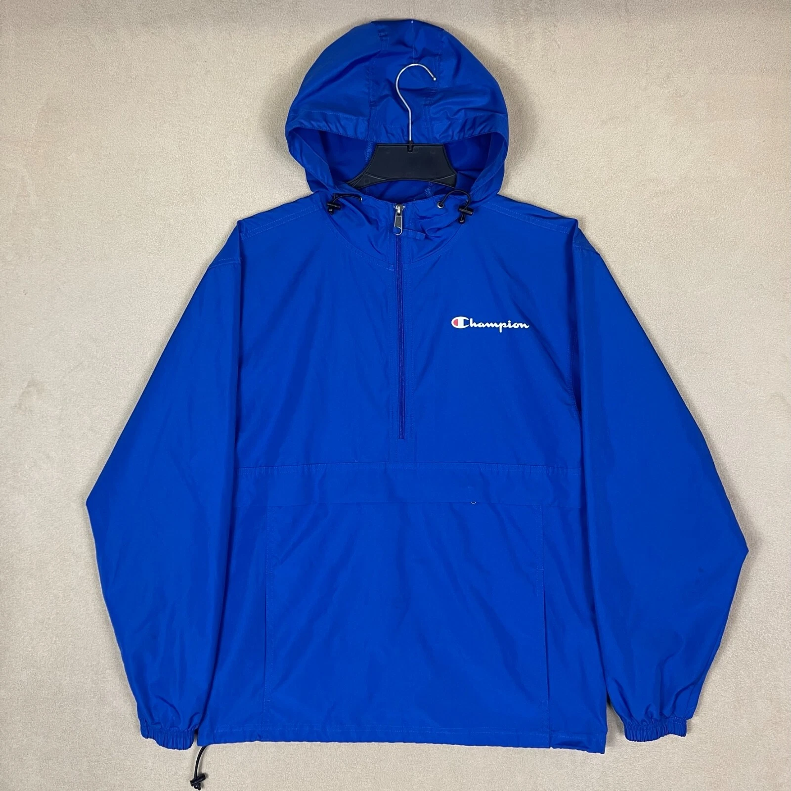 Champion 1/2 Zip Hoodie Windbreaker Rain Jacket Mens S Blue Lightweight