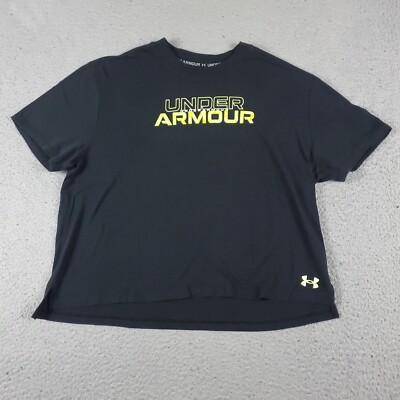 Under Armour T Shirt Womens Medium Black Crop Top Logo Short Sleeve Ladies 