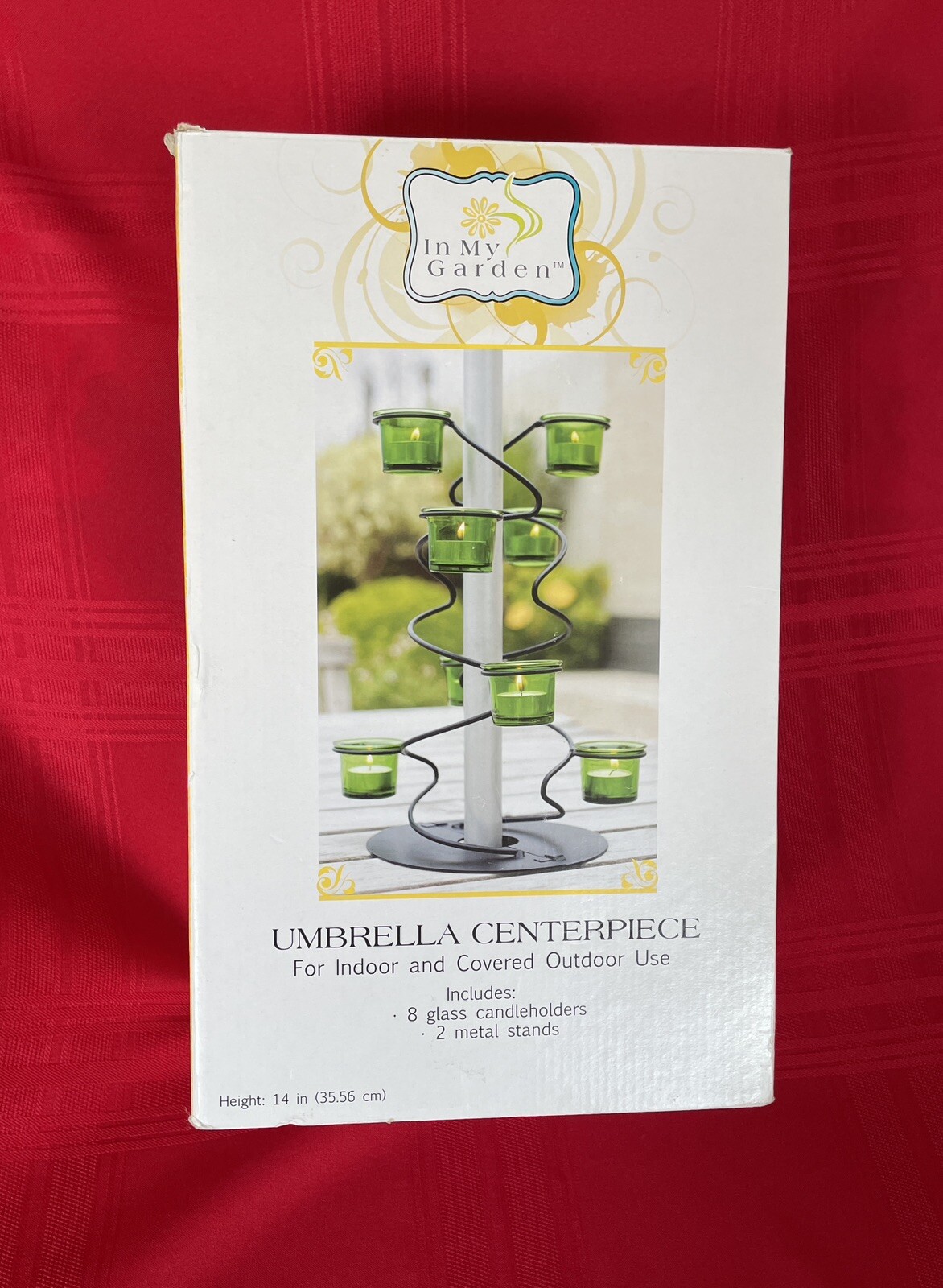 Patio Table Umbrella Centerpiece with 8 Glass Tea Lights with Iron Candle Holder