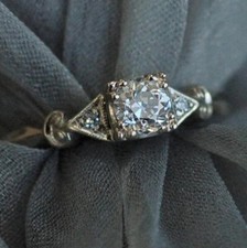 Vintage Antique 0.65Ct White Round CZ CZ Engagement Ring In Sterling Silver
