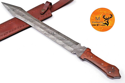 CUSTOM HANDMADE FORGED DAMASCUS STEEL VIKING SWORD DAGGER W/ WOOD HANDLE 1652