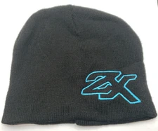 ZX Zeroxposur Beanie Hat Skull Cap Black Embroidered Blue Logo
