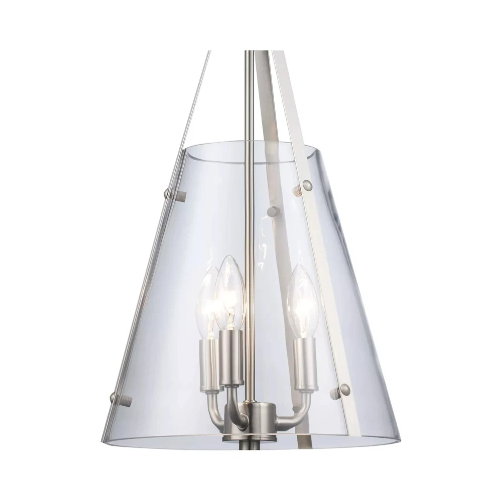 Alivia 11 in. Lámpara colgante de níquel cepillado de 3 luces con pantalla de vidrio transparente Foto 3 de 4