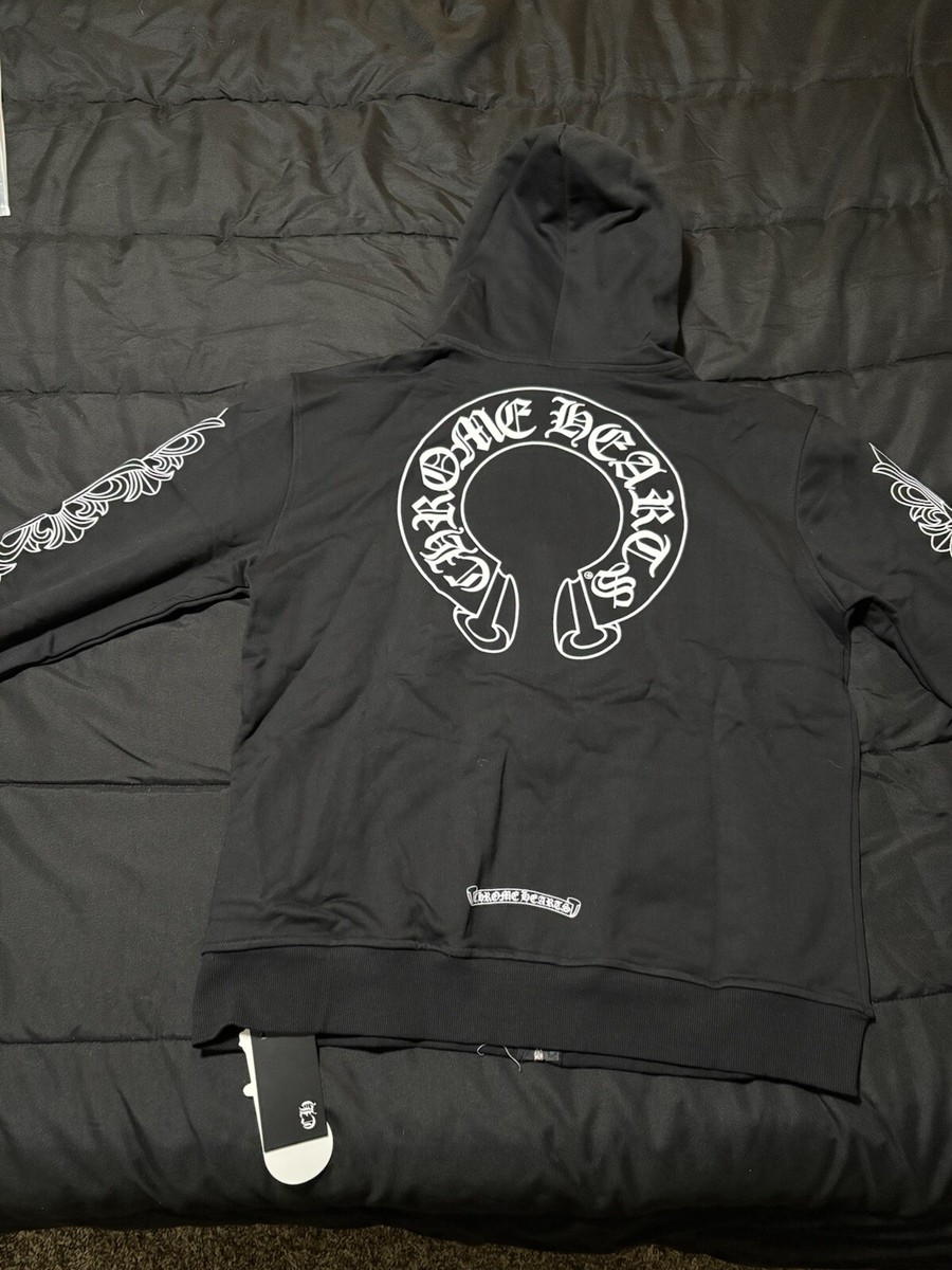 トップス Chrome Hearts hoodie Chrome Hearts Horseshoe Floral Cross Sleeve Zip Up Hoodie
