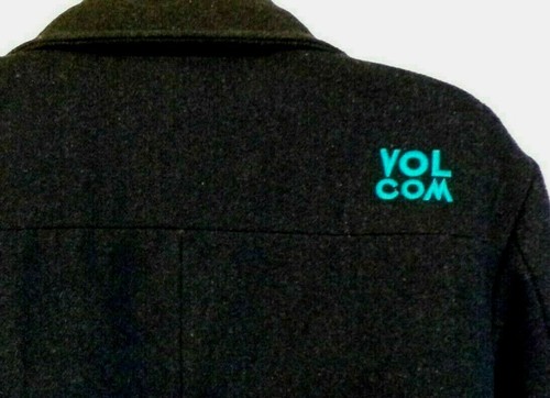 Volcom Wool blend Coat Women's Medium Charcoal Gray Logo Button-up - Picture 11 of 11