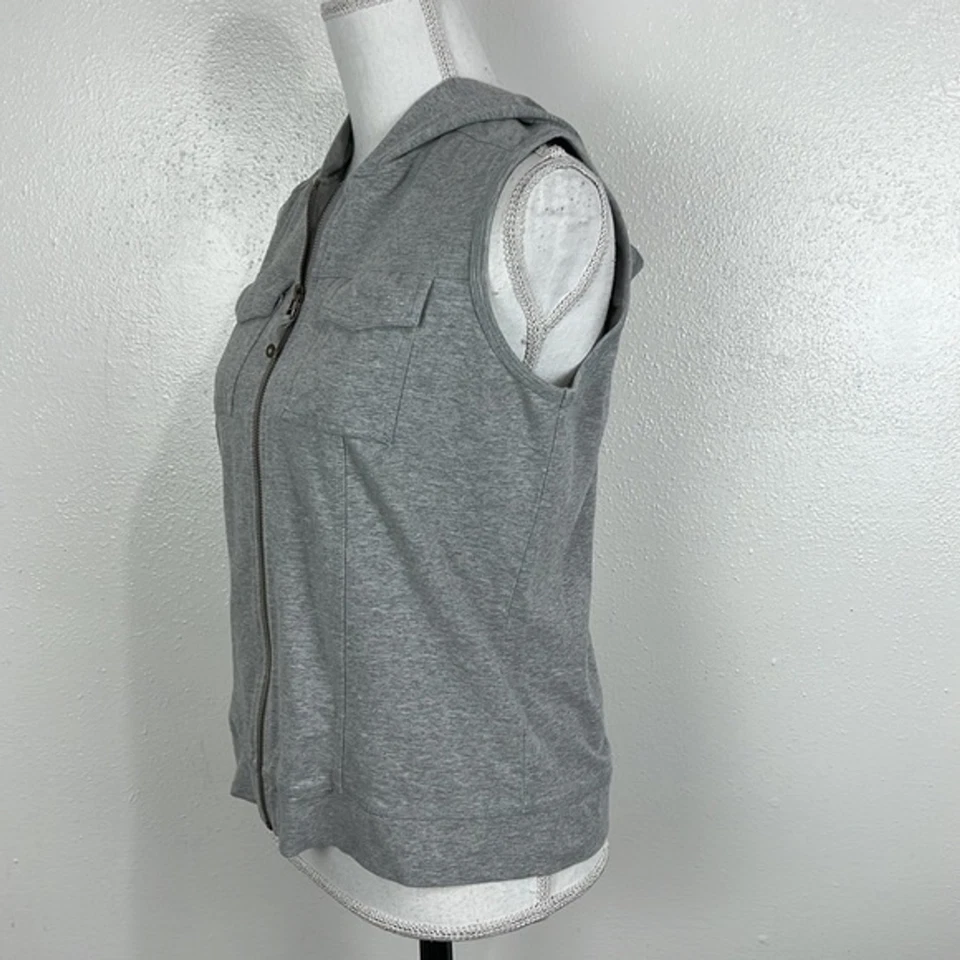 Chaleco Suéter Vintage Oleg Cassini Mujer Pequeño Gris Sudadera con Capucha Elastizado Activo Cremallera Foto 2 de 4