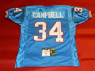 EARL CAMPBELL AUTOGRAPHED HOUSTON OILERS JERSEY AASH HOF 91