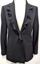 REBECCA TAYLOR Women's Black SPECIAL RUFFLE LAPEL Blazer Jacket Size 0 VEUC  