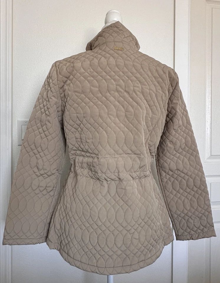 Ellen Tracy Stone Womens Quilted Jacket Cinched Drawstring Waist Lined Parka Sml - Image 4 of 4