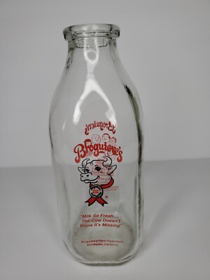 Vintage Broguiere's Milk Bottle Quart Glass Bottle Cow California