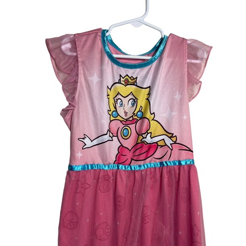 Super Mario Dress Girls Medium 7/8 Princess Peach Sheath Lined Flutter - Picture 2 of 8