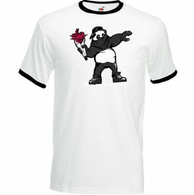 Banksy T-Shirt Parodie Herren lustig Panda Blumen Granate Oberteil Street Art Graffiti