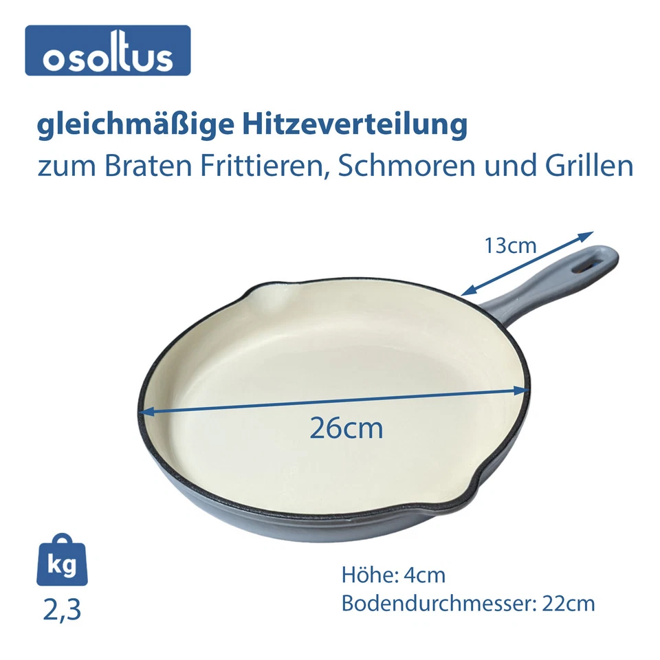 osoltus Gusseisen-Pfanne emailliert 26 cm Emaillierte Gusseisenpfanne hellgrau - Bild 3 von 4