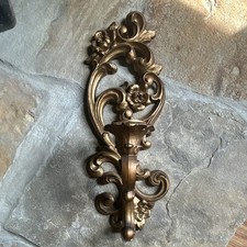 HOMCO Burwood Vintage Original Ornate Gold Hollywood Regency wall candle holder
