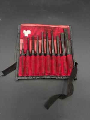 snap on 11pc punch and chisel set in soft roll case (some wear)