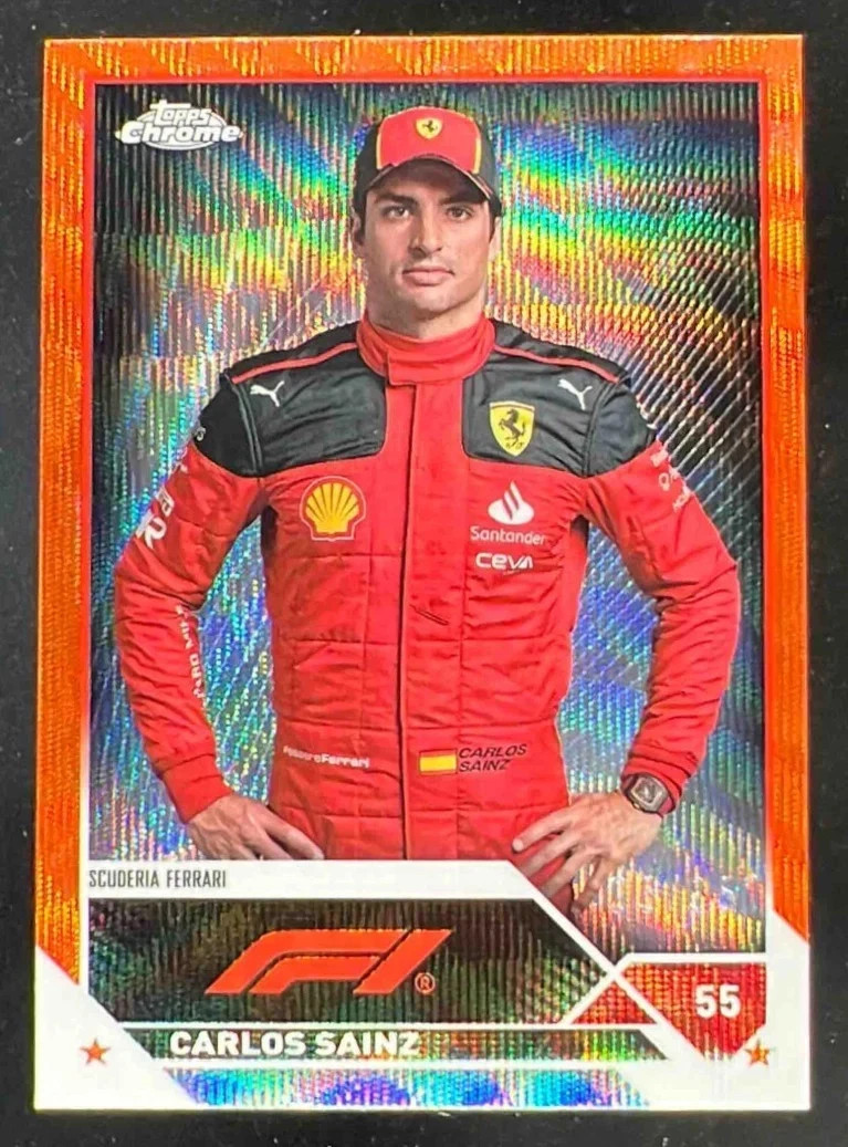 2023 Topps Chrome Formula 1 F1 #17 Carlos Sainz Orange Wave 25/25 Ferrari