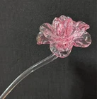Vintage Murano Style Hand-Blown Art Glass Rose Long Stem Pink Flower 19.5"
