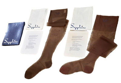 New Vintage 60s Sapphire Thigh High Stockings 9 1/2 Long Taupe Nylon Seamless